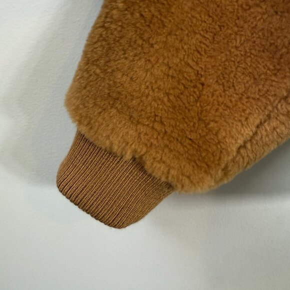 J. Crew Faux Fur Full Zip Bomber Jacket Womens 2X Cognac Preppy Designer Outdoor - Picture 10 of 15